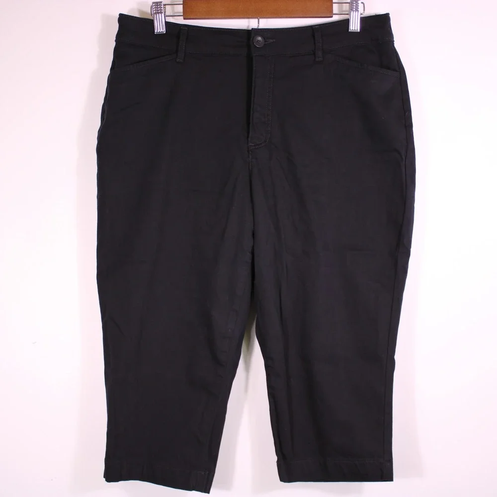 St. Johns Bay Capri Pants Womens 12 Black Classic Casual Stretch Mid-Rise 33x18